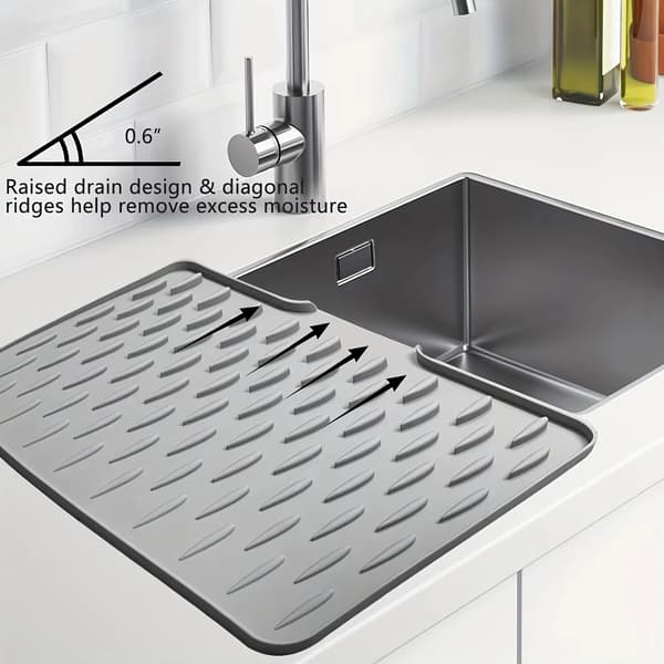 Silikonmatta för diskställ - Diskmatta för köket - Halkfri - Värmetålig - Rektangulär - 36 x 28 cm - Grå
