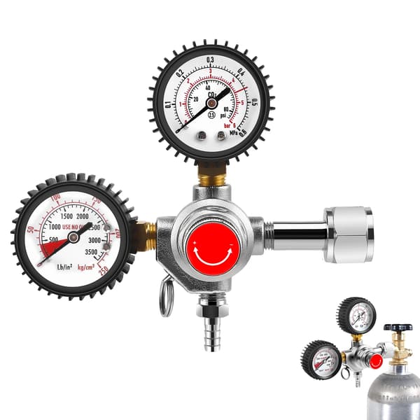 CO2-tryckregulator för öltapp - Tryckreducerare - Dubbel manometer - W21.8 gänga - CE-certifierad - Silver