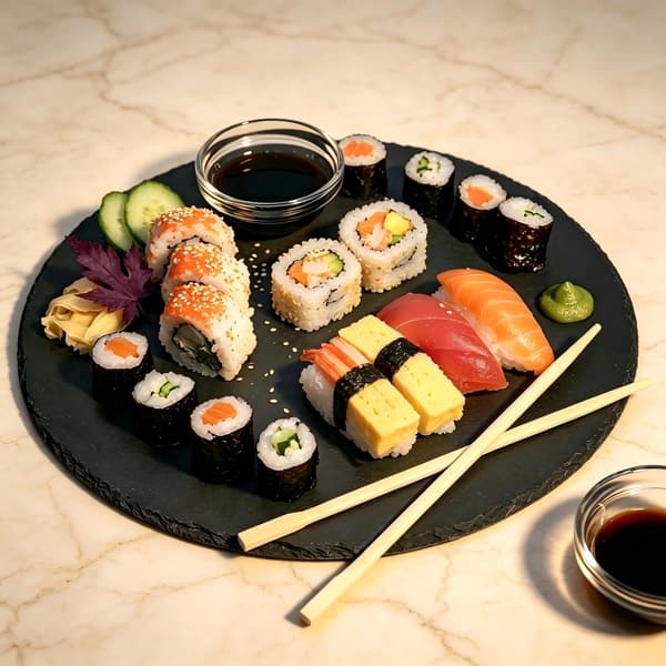Runde serveringsfade i skifer - Stenfade - 4 dele - 30 cm - Sorte - Til ost, sushi, pizza og grill