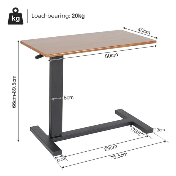 Mobilt laptopbord til seng - Højdejusterbart overbed sengebord - Rullebord til sofa side - Rektangulær MDF bordplade Flat B - 75,5x40,8x97cm - Sort & valnød