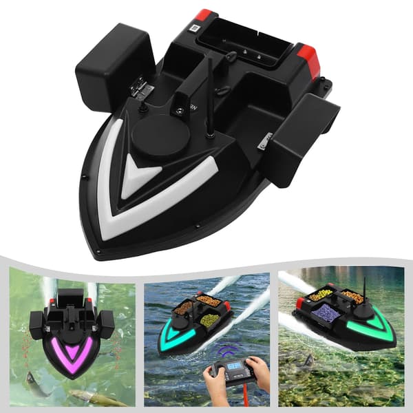 Foderbåt för fiske - RC-båt - 500 m räckvidd - GPS - 3 foderrum - 5200 mAh batterier - För sjöar, floder, grunt vatten - Svart