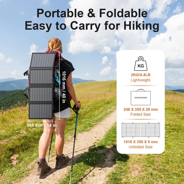 Solcelleoplader - 60W foldbart solpanel - 4 paneler - Monokrystallinsk - USB-C USB-A 18V DC output - Til camping, mobil og powerbank