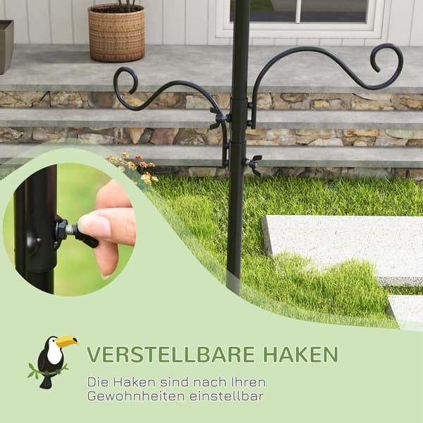 Udendørs fuglefoderstation - Fuglefoderstativ - Rustfrit stål 54,5×54,5×208 cm - 4 kroge - Armygrøn