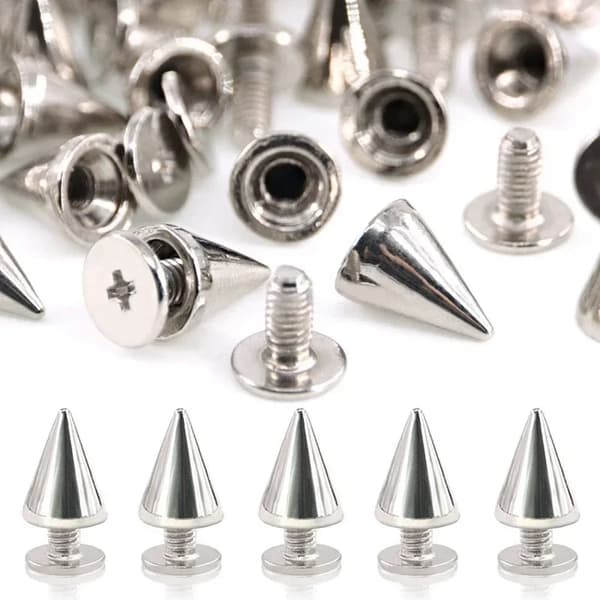 Punkspikes - Koniska nitar - Metall - 7 x 10 mm - 10-pack - Silver - För DIY-väskor och kläder