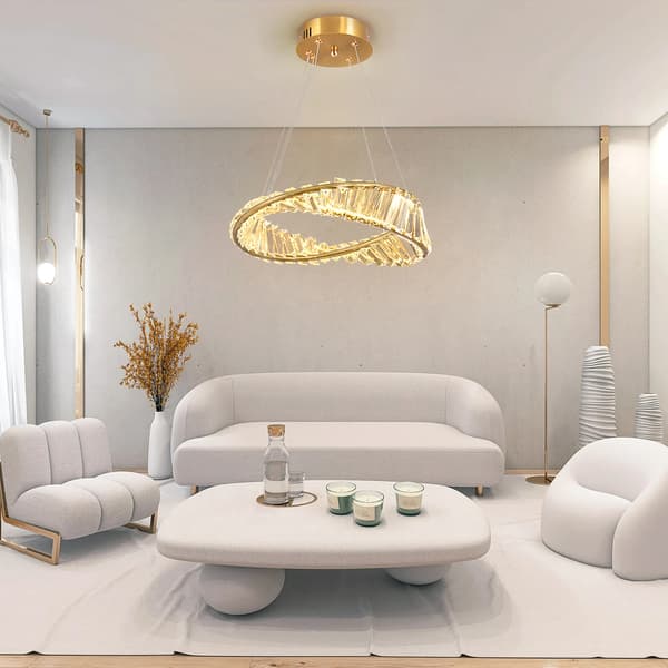 Krystalloftslampe - MS142-D40 - 40 cm - LED-belysning - Planmontering - Moderne Design - Skiftende Lysfarve - Guld
