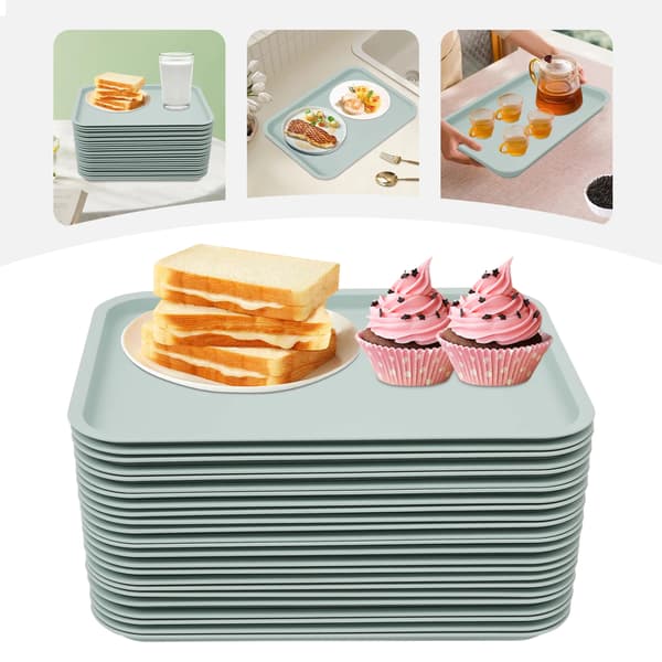 Snabbmatsbricka serveringsbricka - Rektangulär plastbricka - 24-pack - Halkfri - 36x27x2 cm - PP plast - Blå