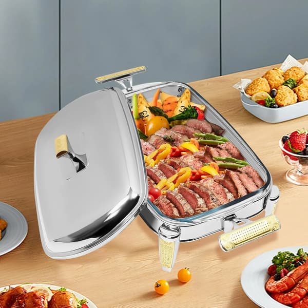 Rektangulær madbeholder - Isoleret varmeboks til buffet - Rustfrit stål - Madvarmer - Termokasse med bakke