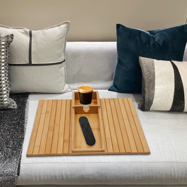 Bambu soffbricka - Rektangulär soffbricka/serveringsbricka - 41,5 × 34 cm - Hopfällbar - Antik look - Neoklassisk stil - Träfärg