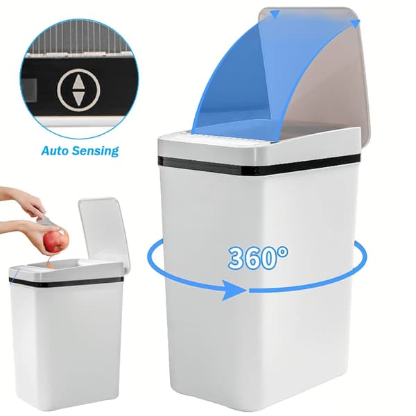 Automatisk soptunna - sensor papperskorg - 12 l beröringsfri med lock - induktion - rektangulär ABS - vit