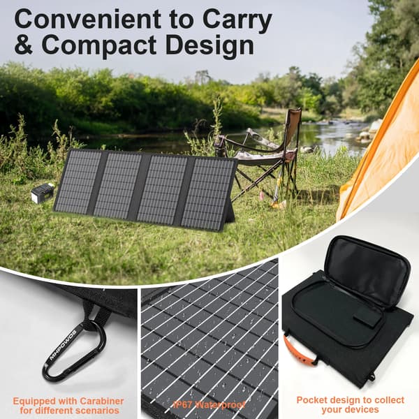 Solcelleoplader - 60W foldbart solpanel - 4 paneler - Monokrystallinsk - USB-C USB-A 18V DC output - Til camping, mobil og powerbank