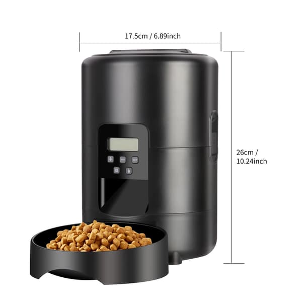 Automatisk katt- och hundmatare - 2L foderautomat med knappstyrning - Programmerbar timer - LCD-skärm - Torrfoderdispenser - USB 5V - Svart