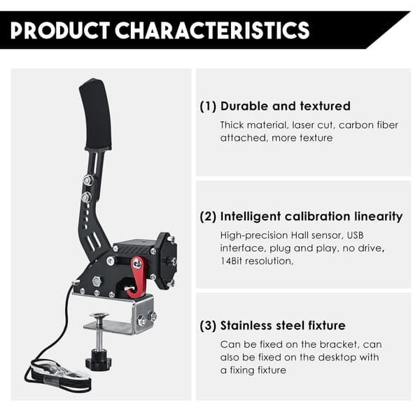 USB-handbroms - Simracing PC - 2‑i‑1 - 64‑bit - Kompatibel med G27/G29/G920 - Stöder Windows - För rattställ - Röd