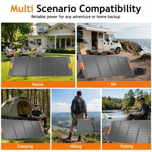 Bærbart solcellepanel - 200 W Foldbart solpanel - 17,6 V - 7,2 kg - 62,9 × 54 × 5 cm - Til camping og autocamper