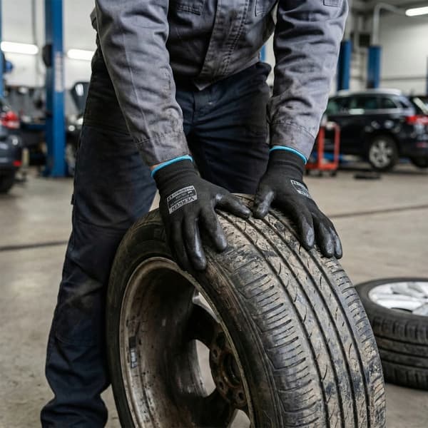 Arbejdshandsker - PU-belægning - Polyester - Strikkede - Præcisionsgreb - 12 par - Sorte, størrelse M