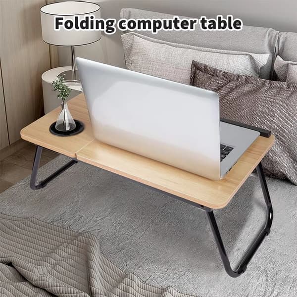 Laptopbord - Foldbart lap desk - Vippebart - Justerbart - Kopholder - Til seng og sofa - Valnød