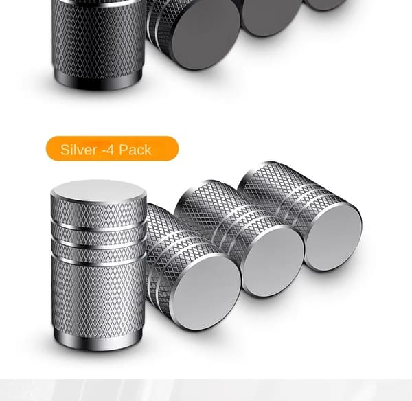 Bilventilkåpor - 4-pack däckventil lock - Aluminium - Räfflad design - Universal passform - Silver