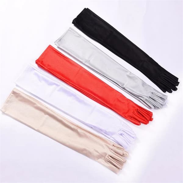 Lange Satinhandsker - Operahandsker - Til Kvinder - Elastan - One Size - Ensfarvede - Sorte