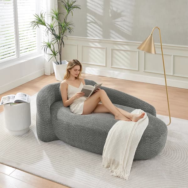 Teddyfleece-sofa - Moderne sofa - Blød polstring - Afrundet design - Træramme - Dekorationspude medfølger - Mørkegrå