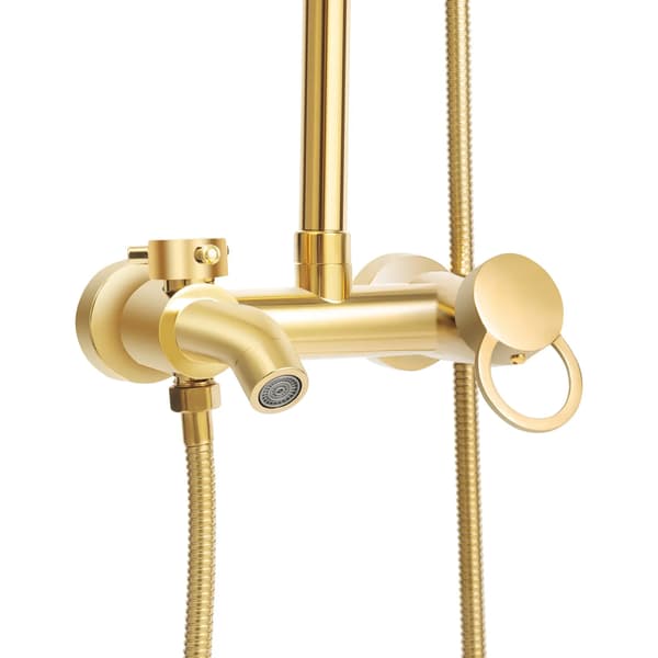 Brusersystem - Vægmonteret brusersæt - Højdejusterbar 80–117 cm - Regnbruser + håndbruser - 20 cm brusehoved - Rustfrit stål - Guld