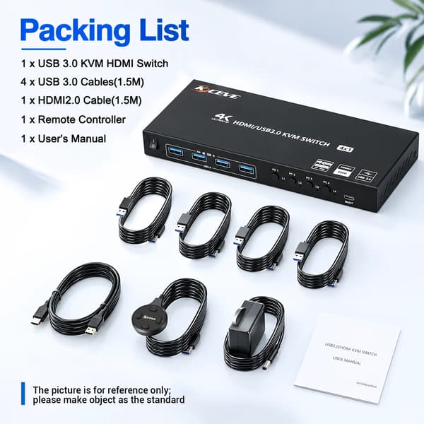 USB 3.0-kabler - 4-pak - Til HDMI-KVM-switch - Til tilslutning af computer og KVM-enhed