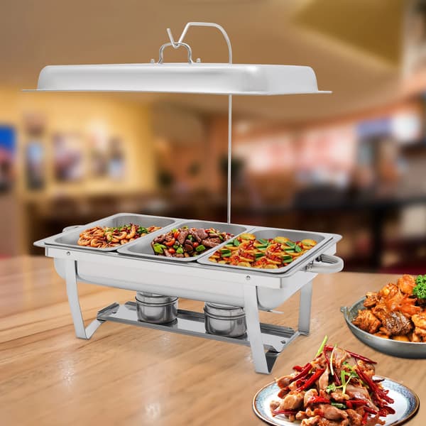 Chafing Dish Buffet - Serveringsvarmer - 3 x 3 L Bakker - 410 Rustfrit Stål - Rektangulær - Sølv
