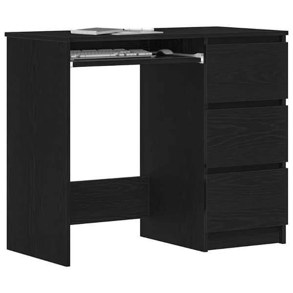 Skrivebord - Computerbord - 90x45x76 cm - Sort egetræslook i spånplade - Treramme - Samles selv - Sort