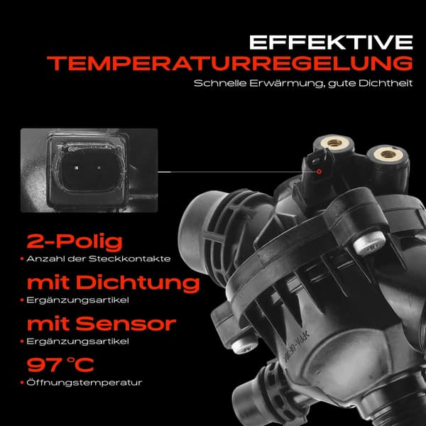 Kølevæske termostat - BMW E81 E87 E90 E91 E92 E60 E61 E63 E65 X1 X3 Z4 - 97°C åbning - Med pakning - OEM 11537549476 902-816