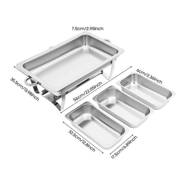 Chafing Dish Buffet - Serveringsvarmer - 3 x 3 L Bakker - 410 Rustfrit Stål - Rektangulær - Sølv