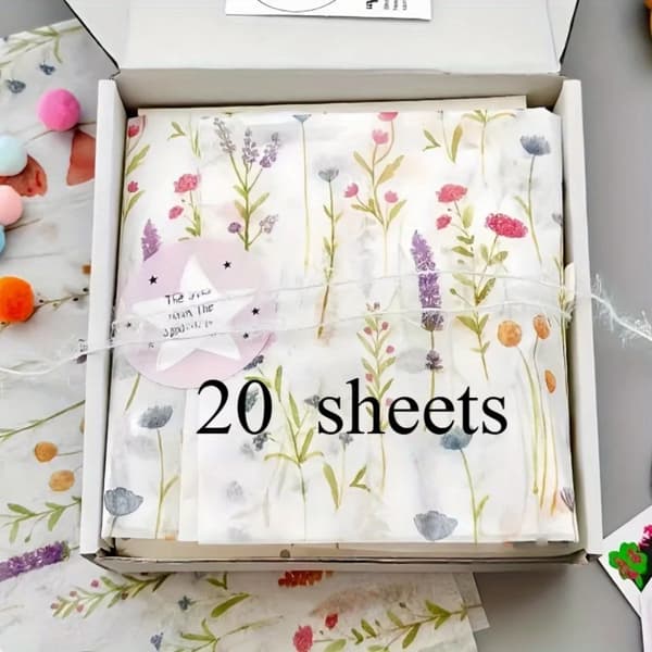 Presentpapper silkespapper lavendeltryck - Förpackningspapper 20 ark - Halvtransparent - Ca 35x50 cm - Rektangulär - Papper