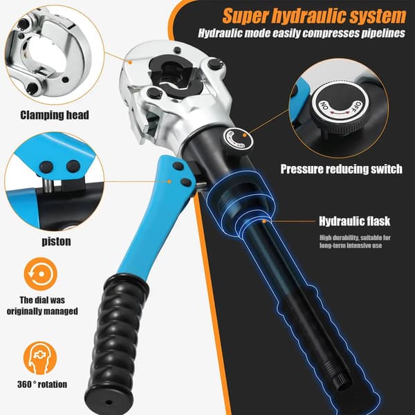 Hydraulisk rørpresser - CW-1632 - Til PEX- og PB-rør - Aluminium-plastrør - CE-certificeret - Blå