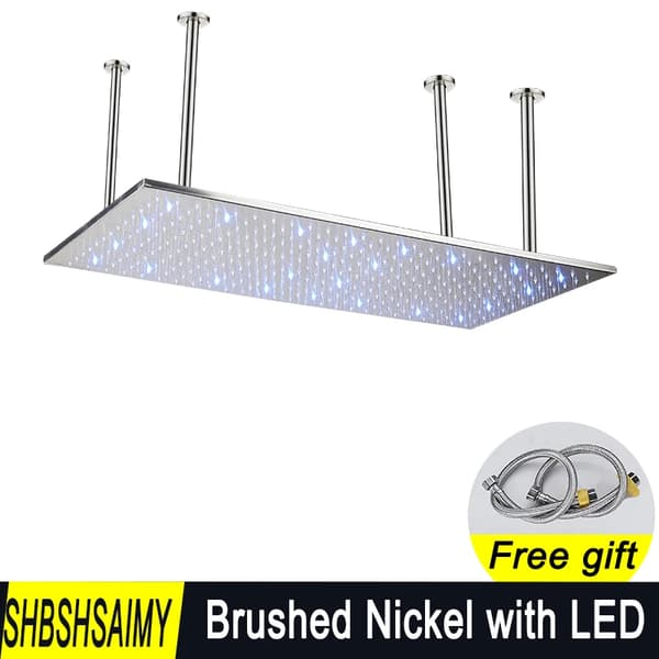 Regnbruserhoved - Loftmonteret 40×80 cm - LED-lys - Rustfrit stål - Rektangulær - Sort