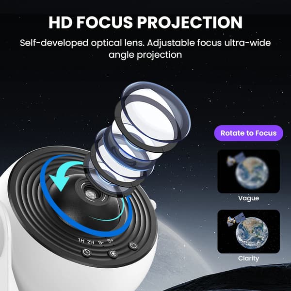 13-i-1 HD-galakseprojektor - Planetarium - Stjernehimmel - Solsystem - Stjernebilleder - Måne - Sort med hvid