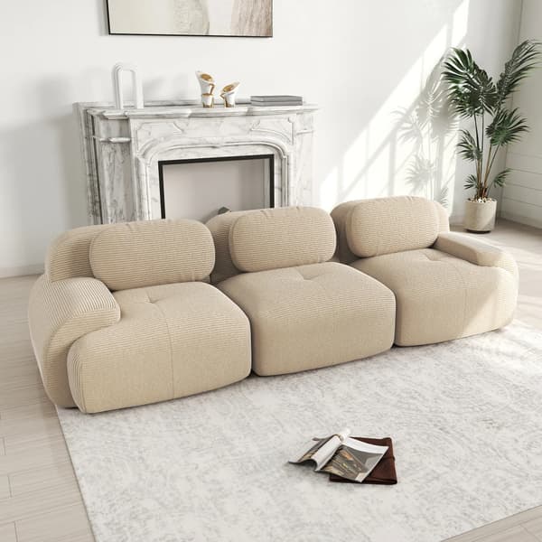 3-sitssoffa - Modern vardagsrumssoffa - Manchesterklädsel - Ergonomiska armstöd - Elastisk klädsel - Kräver montering - Beige