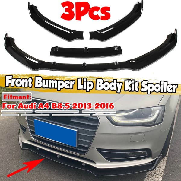 Frontlæbe spoilerkit - Til A4 B8.5 2013–2016 - 3-delt splitter - Diffuser & beskytter - Højglans sort