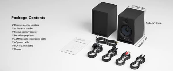 C7 Computerhøjttalere - Aktive Studiomonitorer - 2.0 Stereolyd - Bluetooth 5.3 - USB-DAC - 60 W - Sort
