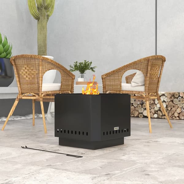Eldstad eldkorg fire pit - Metall eldfat - Rökreducerad design - Med eldgaffel poker - Öppen modell - Svart