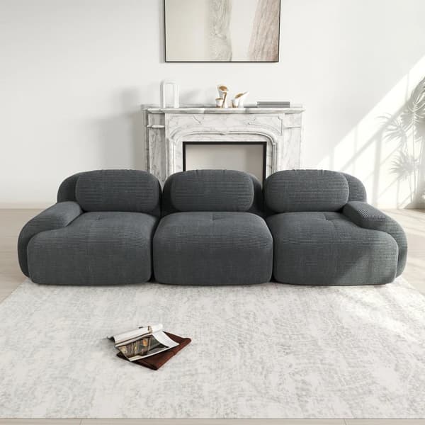 Soffa - 3-sitssoffa - Premium manchester - Halkfri - Ergonomiska armstöd - Elastisk klädsel - Grå