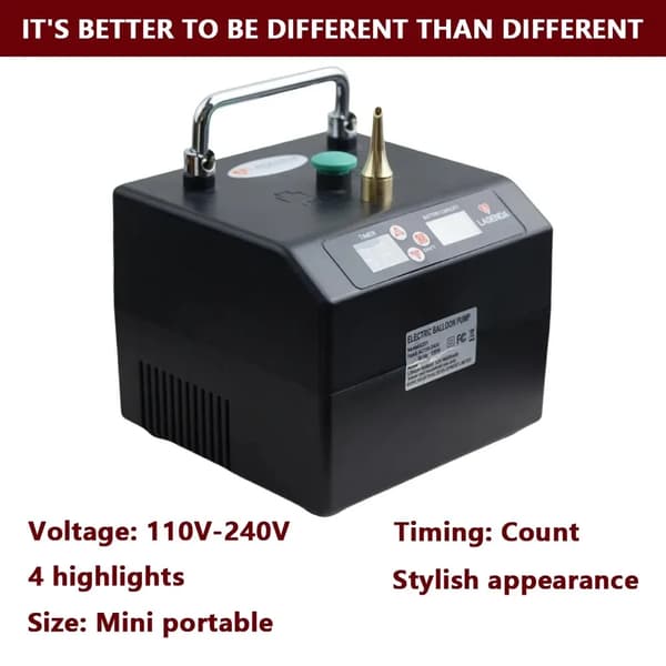 Elektrisk ballonpumpe - Model B231 - Enkel dyse - Digital timer - Plast - Sort