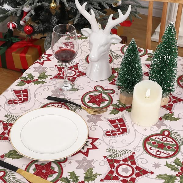 Juledug - Rektangulær - 132 × 200 cm - Vandtæt - 100 % Polyester - Trykt - Hvide Stjerner