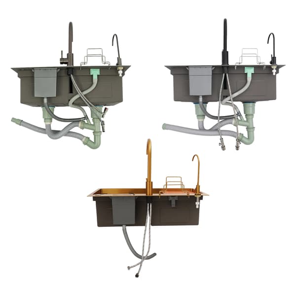Køkkenvask rustfrit stål - Dobbelt vask 78x46 cm - 304 stål - Med armatur - Rektangulær - Grå