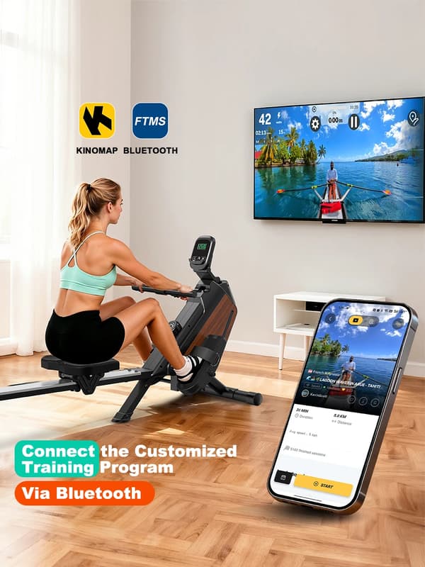 Romaskine - Magnetisk model - Justerbar modstand - LCD-display - Bluetooth - Til hjemmetræning