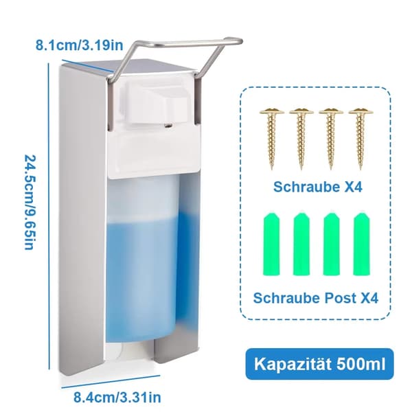 Flydende sæbedispenser - Håndsæbedispenser - Vægmonteret - Manuel pumpe - 500 ml - Metal - Montering uden boring