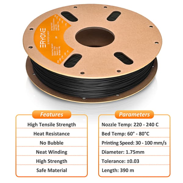 PP filament 3D-printer - 3D-print tråd - Standard polypropylen PP, 1 kg spole, til FDM 3D-printer - Sort