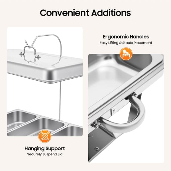 Chafing Dish Buffet - Serveringsvarmer - 3 x 3 L Bakker - 410 Rustfrit Stål - Rektangulær - Sølv