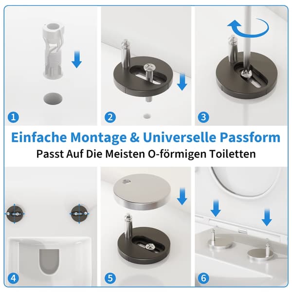 Toiletsæde - O-formet toiletsæde i PP - Soft close - Hurtigafmontering - Universal pasform
