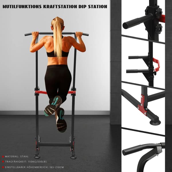Multifunktionell dipstation - Pull-up-stång - Höjdjusterbar - Styrketräning - Vit