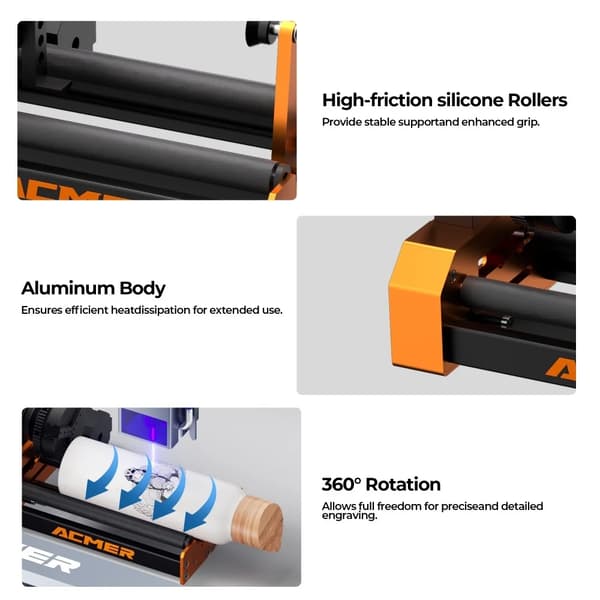 M4 4-i-1 laserrotationsmodul - CNC 4:e axel - 3-backschuck 4–64 mm - För glasflaskor och välvda ytor
