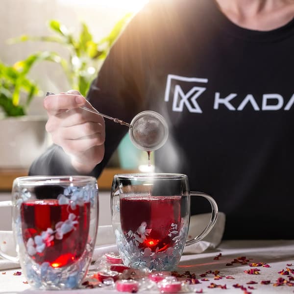 Tekopp - Teeglas - 350 ml - Blommönster - Blå