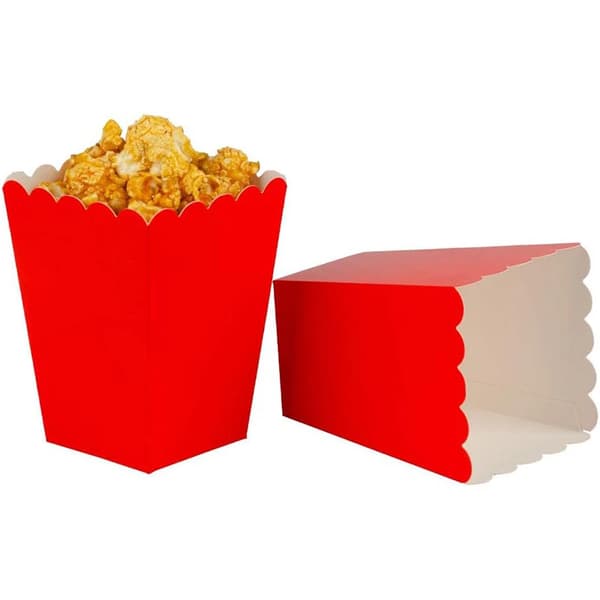 Popcornaskar - Mini popcornbägare - 12-pack - Kraftpapper - Hopfällbara - Halloween - Röda