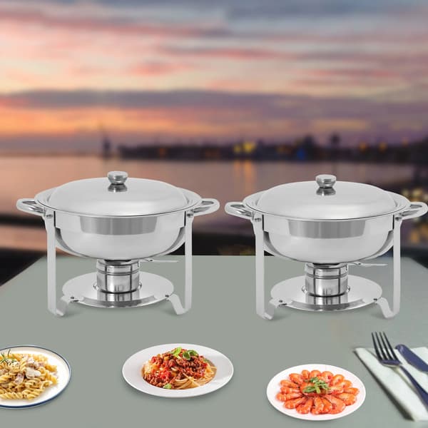 Chafing Dish Buffetsæt - Buffetvarmer - 2-delt - Rustfrit stål - Kapacitet 4,5 l - Med brænderholder